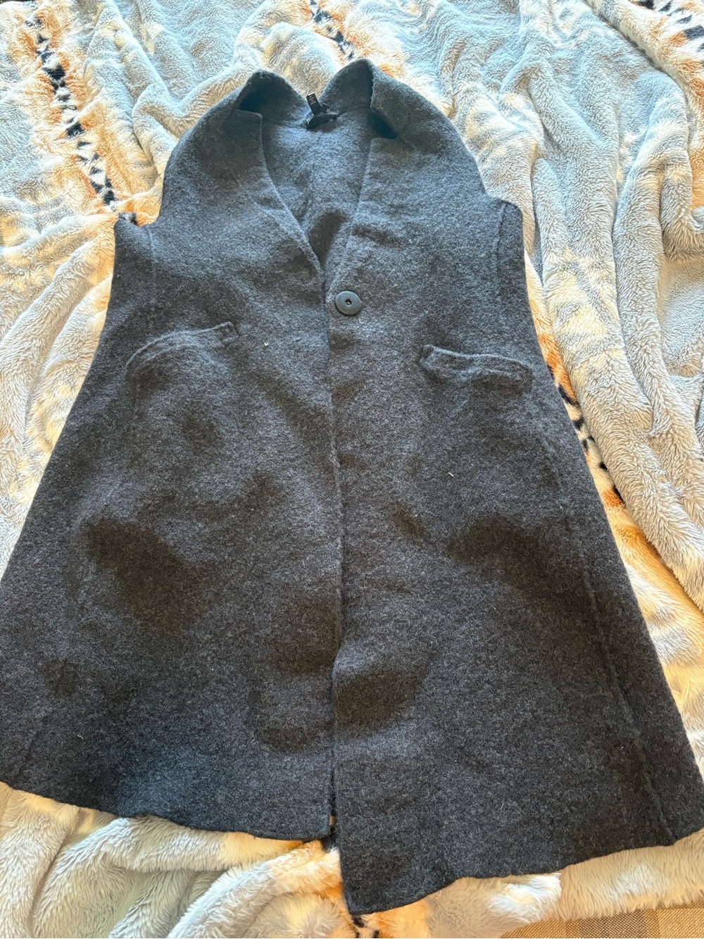 Eileen Fisher Charcoal Gray Sleeveless Wool Vest with Single Button